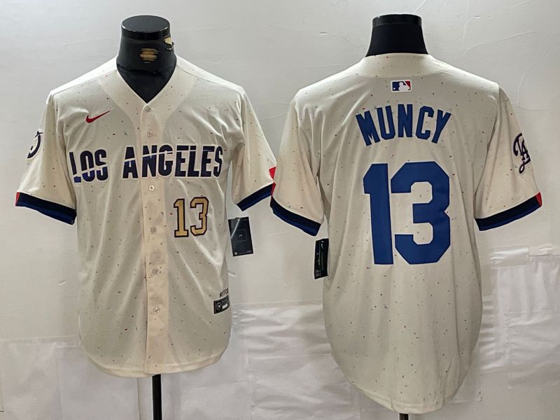 Men Los Angeles Dodgers 13 Muncy Cream Fashion Nike Game MLB Jersey style 2